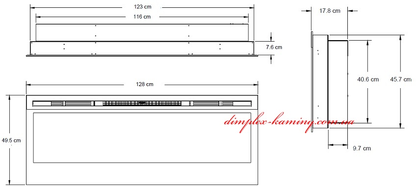 Розміри електрокаміна DIMPLEX Prism 50 (BLF 5051) серії Optiflame